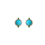 7.49ct Arizona Turquoise Emerald Diamond 18K Gold Stud Earrings