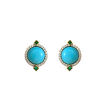 7.49ct Arizona Turquoise Emerald Diamond 18K Gold Stud Earrings