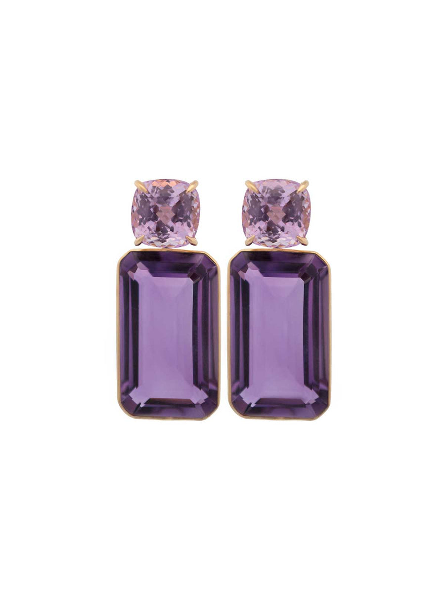 55.35cts Amethyst Kunzite 18K Gold Earrings