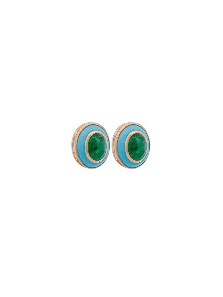 3.90ct Emerald Turquoise 14K Gold Stud Earrings