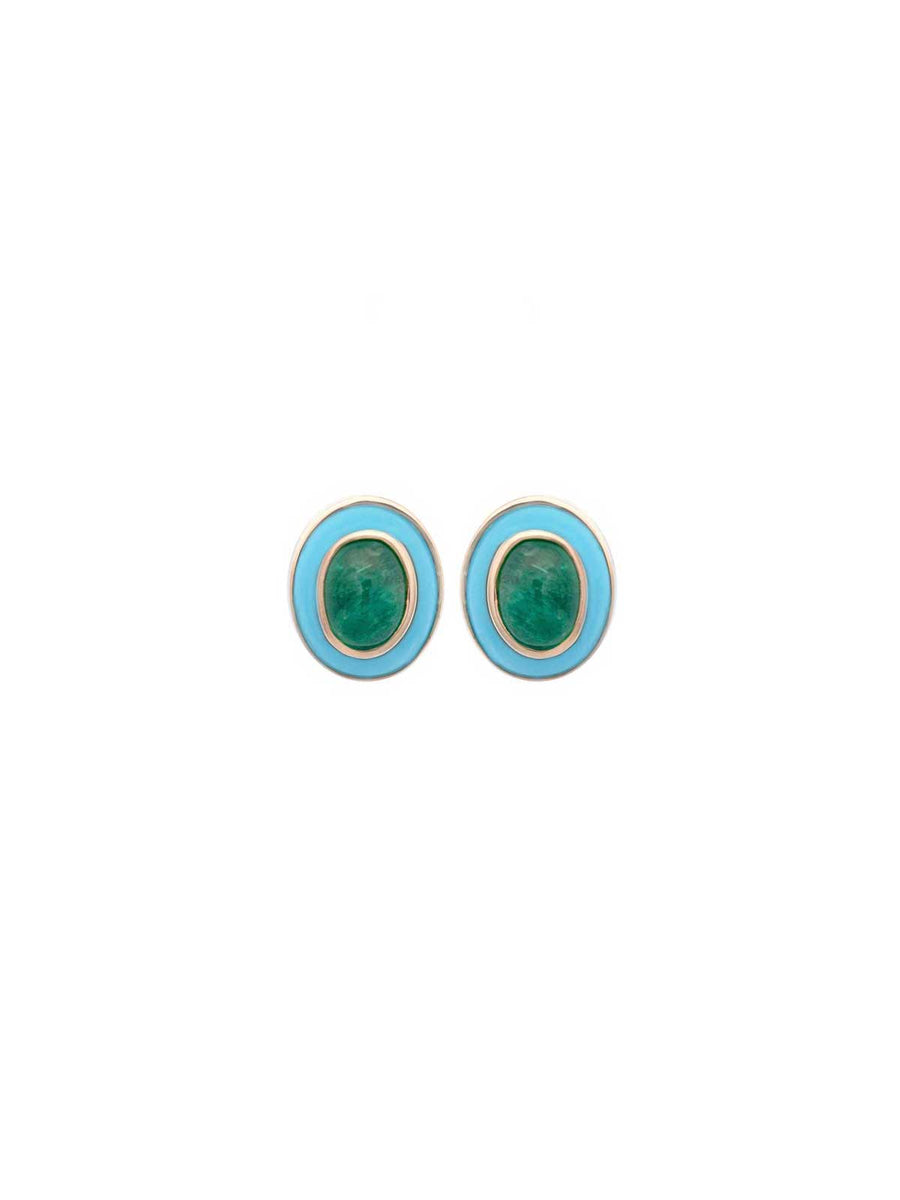 3.90ct Emerald Turquoise 14K Gold Stud Earrings