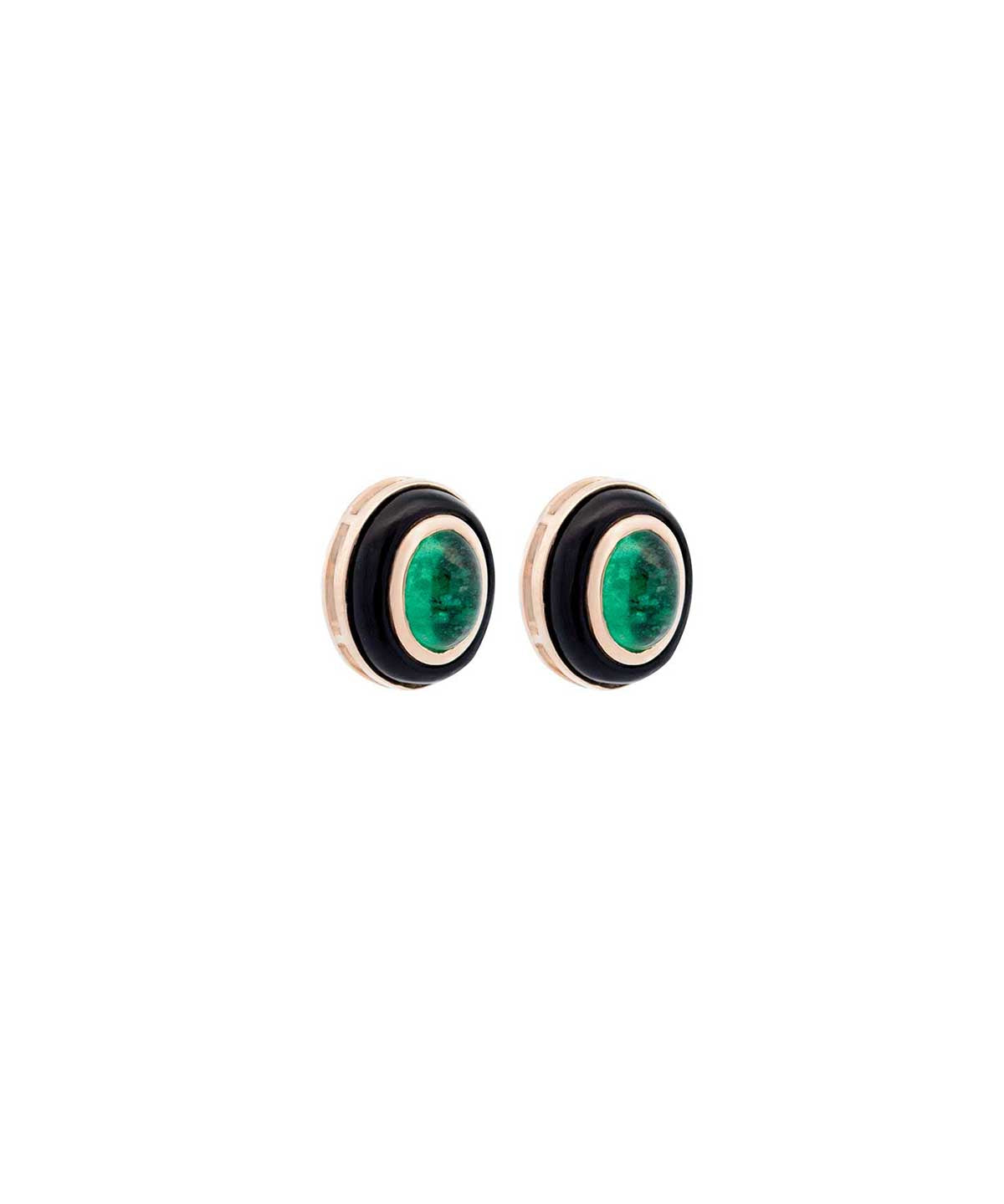 3.68ct Emerald Onyx 14K Gold Stud Earrings
