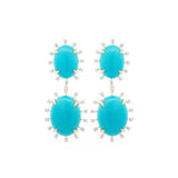 44ct Diamond Arizona Turquoise 18K Gold Sunburst Dangle Drop Earrings