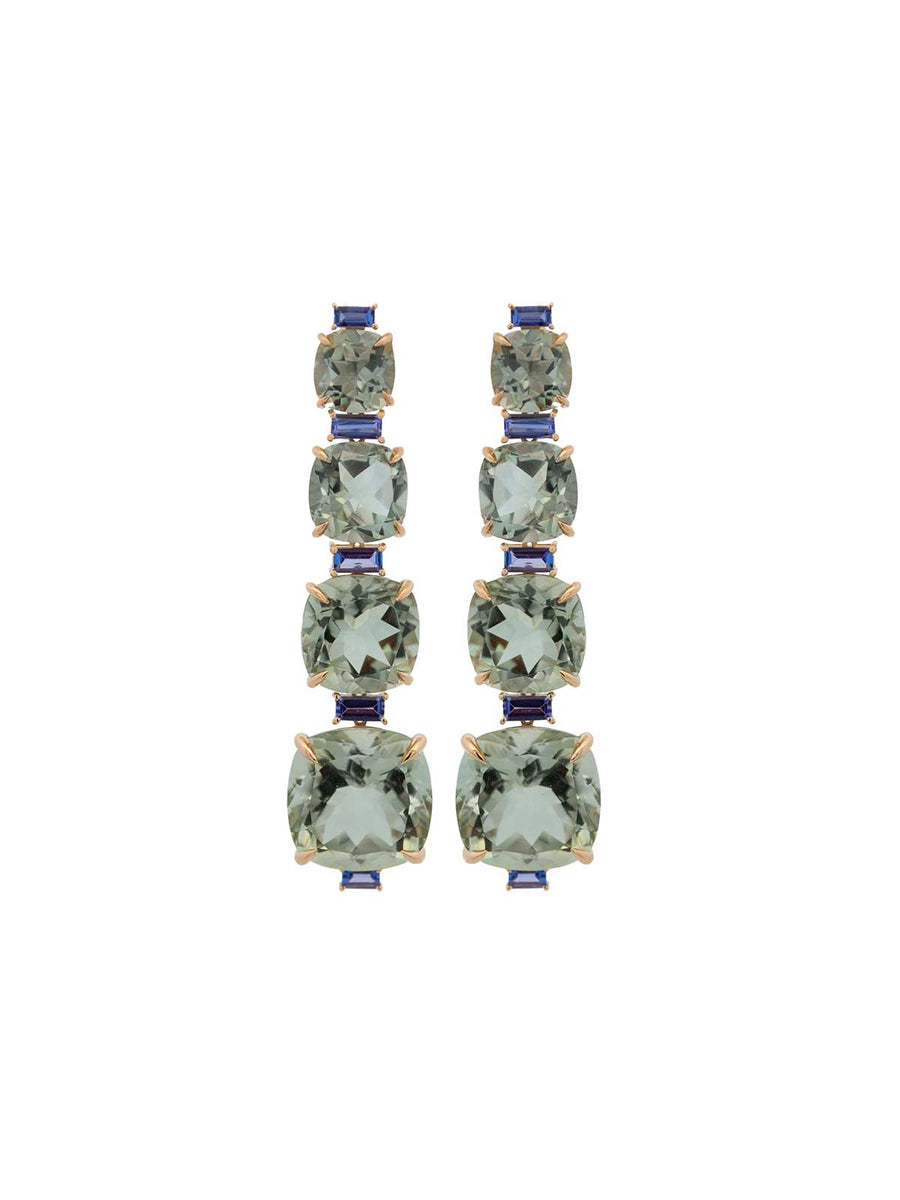 27.6ct Green Amethyst Tanzanite 18K Earrings