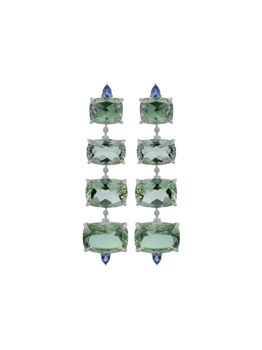 36.83ct Diamond Tanzanite Amethyst 18K Gold Cascade Earrings