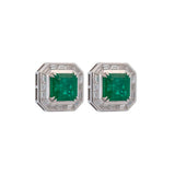 10.02ct Emerald Diamond 18K Gold Halo Earrings