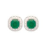 10.05ct Diamond Emerald 18K Gold Sunburst Halo Stud Earrings