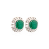 10.05ct Diamond Emerald 18K Gold Sunburst Halo Stud Earrings