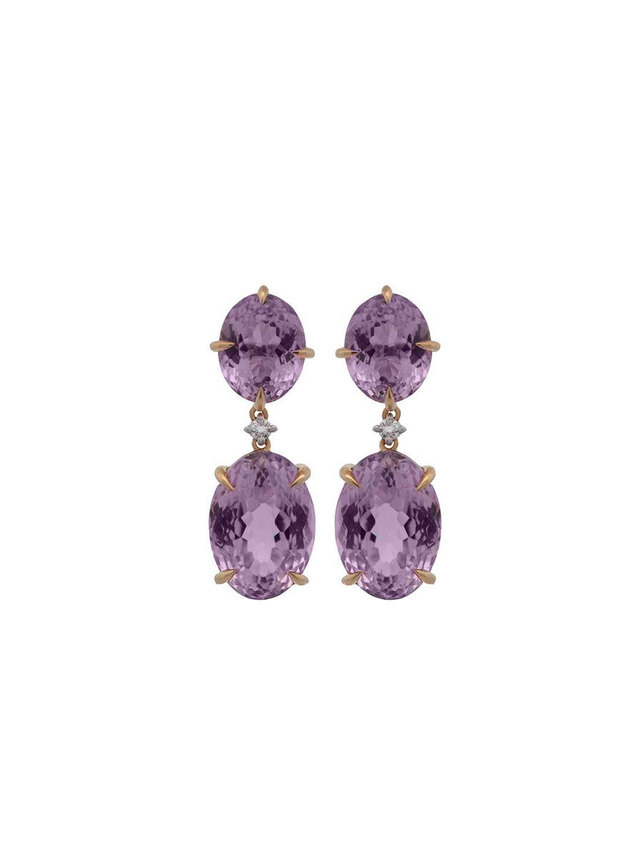 22.13cts Kunzite Diamond 18K Gold Earring