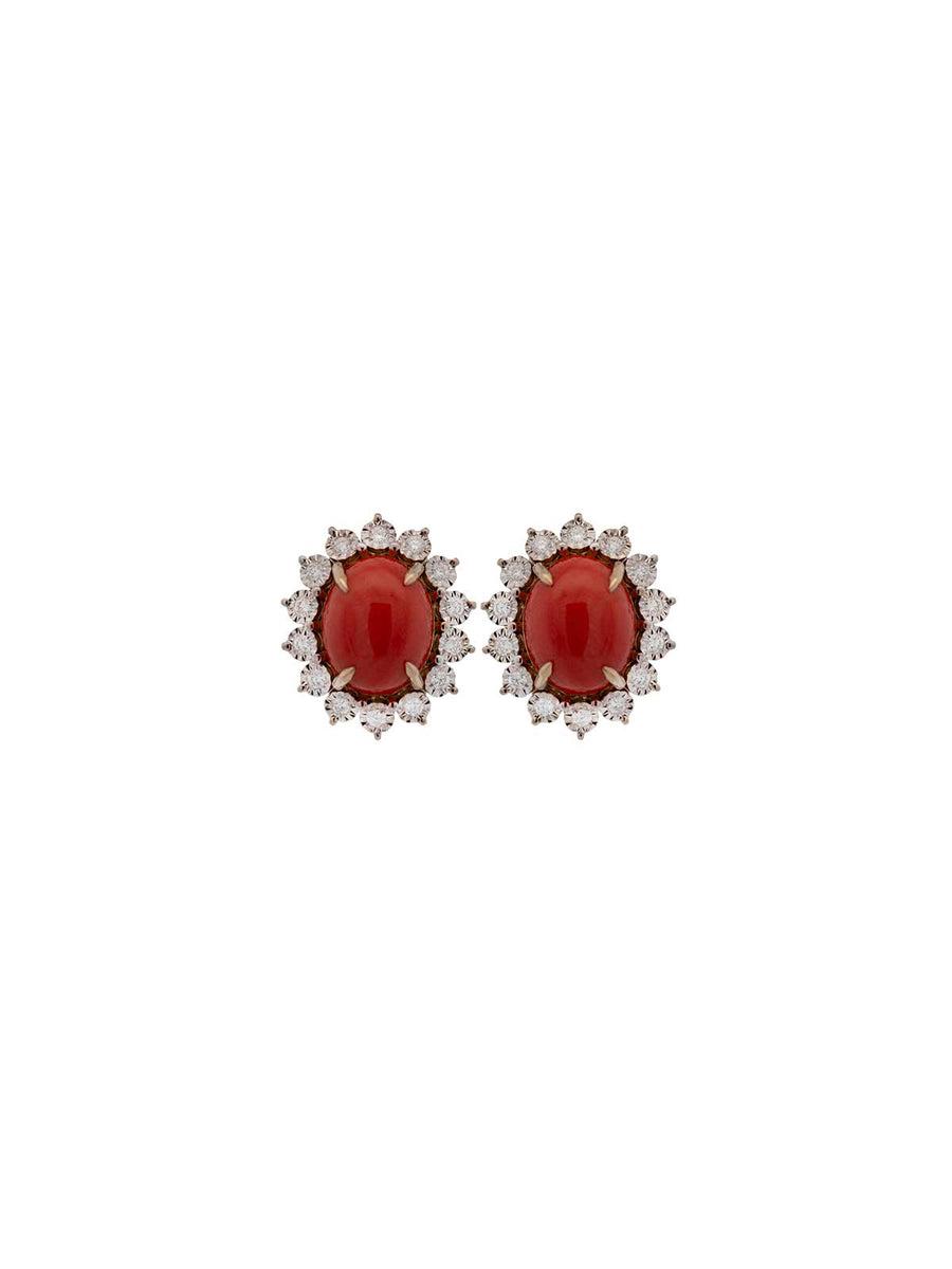 5.49cts Coral Diamond 18K Gold Stud Earring