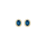 3.20ct Diamond Blue Sapphire 18K Gold Sunburst Halo Stud Earrings