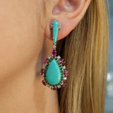 20.43ct Turquoise Diamond 14K Gold Drop Earrings