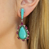 20.43ct Turquoise Diamond 14K Gold Drop Earrings