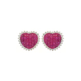8.10ct Ruby Diamond 18K Gold Heart Shaped Earrings