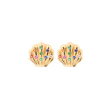 0.30ct Multi Sapphire Emerald & Diamond 18K Gold Sea Shell Earrings