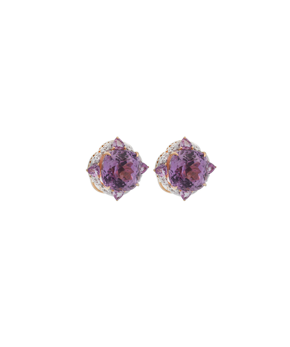 13.54ct Diamond Kunzite Tanzanite 18K Gold Halo Earrings