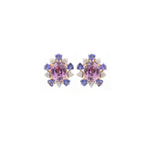 13.28ct Oval Kunzite Tanzanite Diamond 18K Gold Halo Earrings