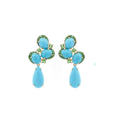 28.16ct Turquoise Tsavorite 18K Gold Statement Earrings