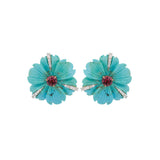 48.04ct Turquoise Tourmaline Diamond 18K Gold Carved Earrings
