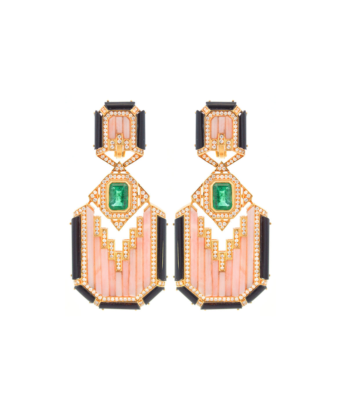3.79ct Diamond Emerald Sapphire 18K Gold Earrings