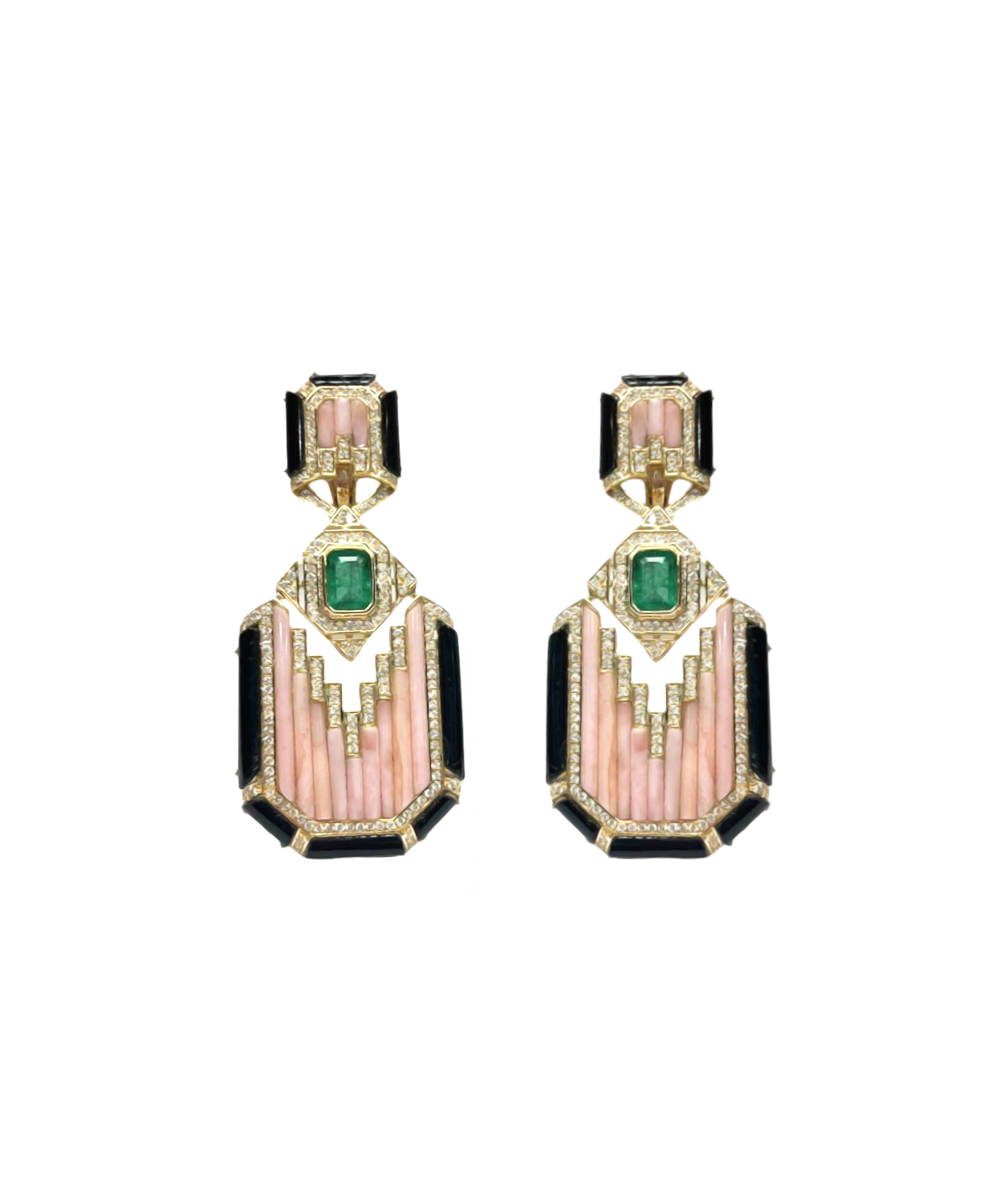 2.15ct Diamond Emerald Sapphire 18K Gold Earrings