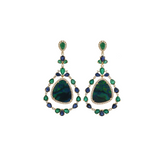 19.65ct Opal Emerald Sapphire Diamond 18K Gold Statement Drop Earrings