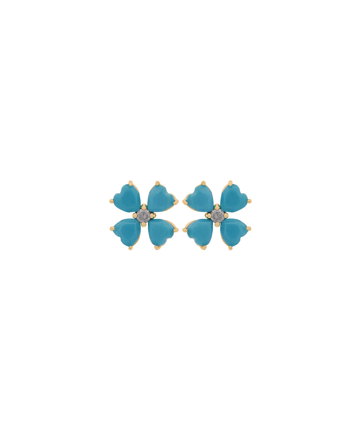 1.20ct Turquoise 18K Gold Heart Cut Clover Stud Earrings
