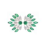 2.85ct Diamond Emerald 18K Gold Leaf Earrings