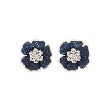 6.95ct Diamond Blue Sapphire 14K Gold Flower Stud Earrings