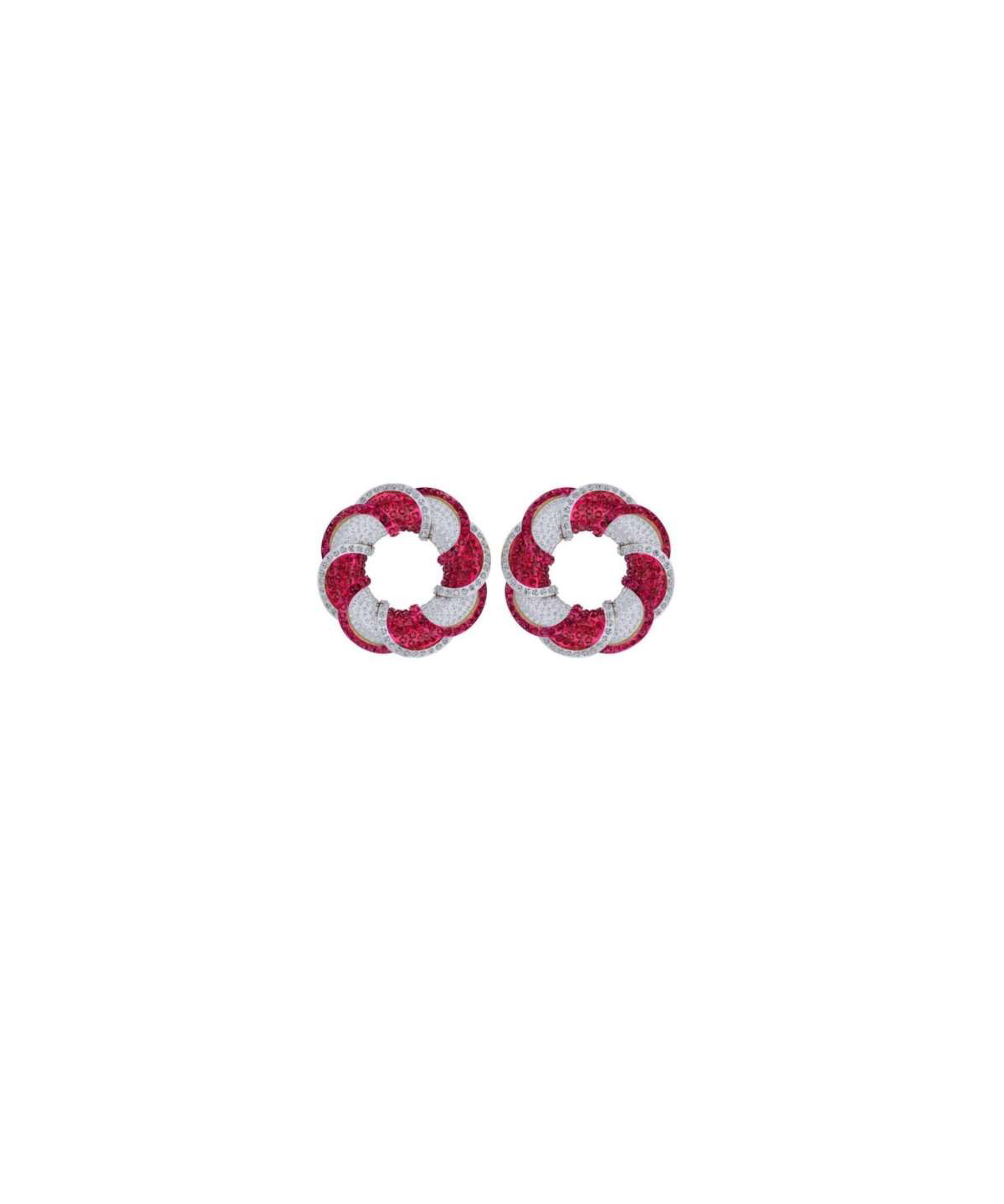 4.15ct Diamond Ruby 14K Gold Circle Earrings