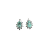 4.23ct Tourmaline Paraiba Diamond 18K Gold Pear Halo Stud Earrings