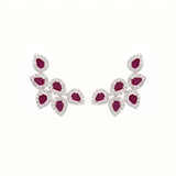 3.9ct Diamond Ruby 18K Gold Cluster Climber Earrings