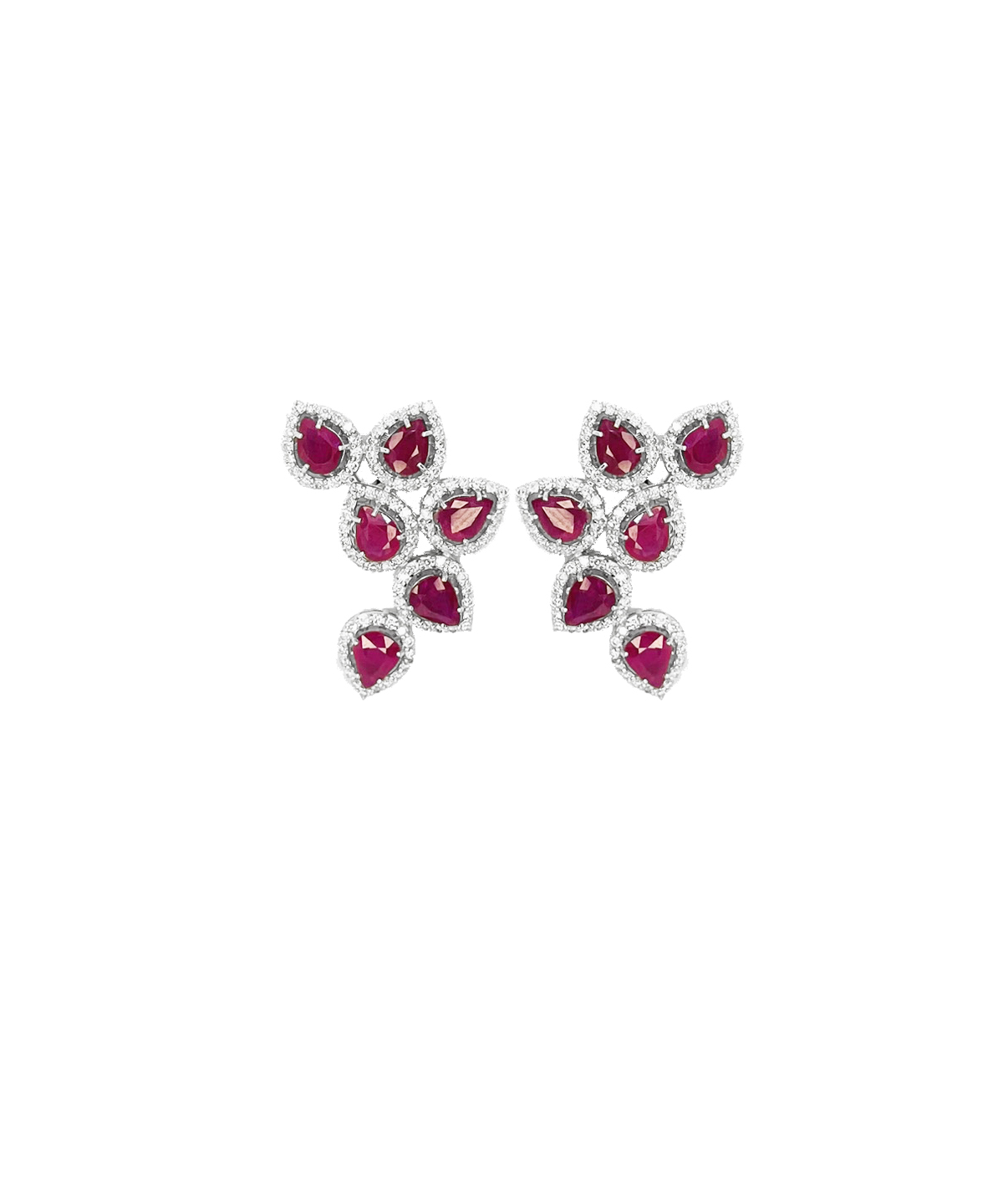 3.9ct Diamond Ruby 18K Gold Cluster Climber Earrings