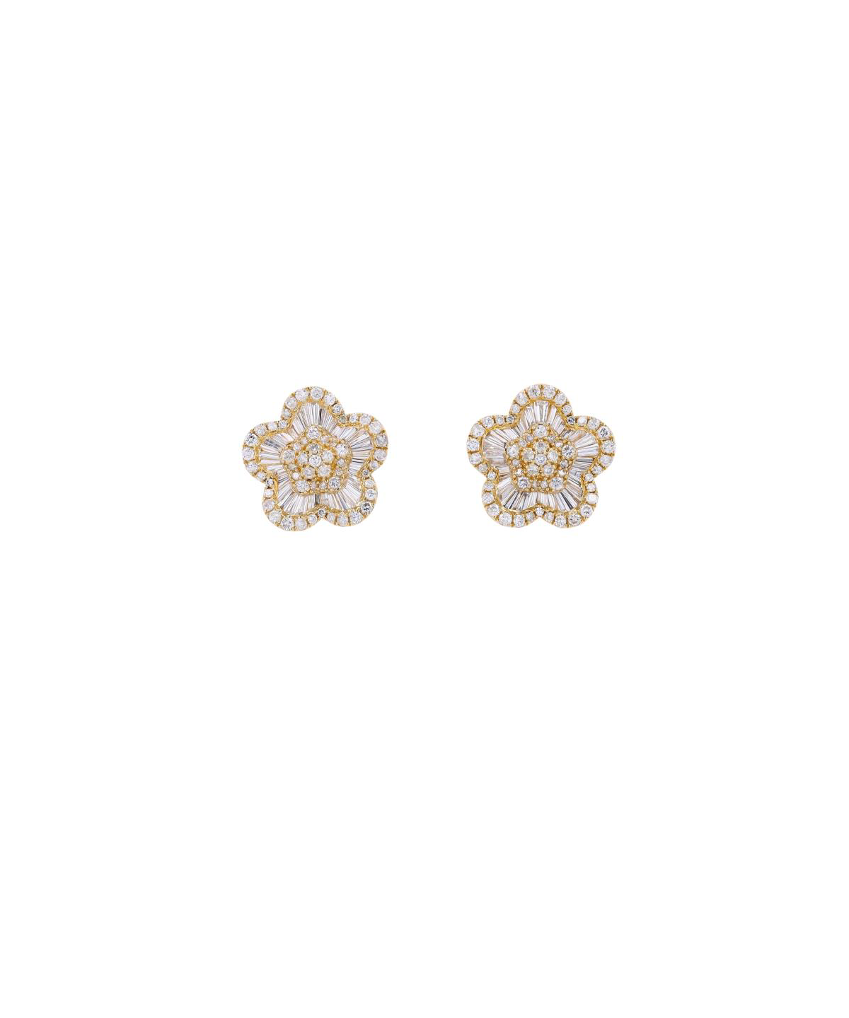 4.75ct Diamond 14K Gold Pave Flower Earrings