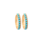 3.10ct Diamond Turquoise 14K Gold Huggie Hoop Earrings