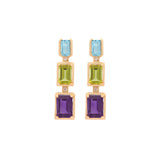 3.62ct Diamond Amethyst Blue Topaz Peridot 14K Gold Linear Earrings