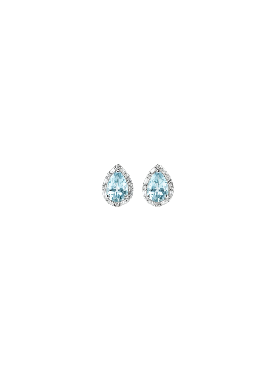2.64ct Diamond Aquamarine 14K Gold Pear Halo Stud Earrings