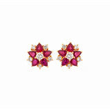 2.78ct Diamond Ruby 18K Gold Flower Earrings
