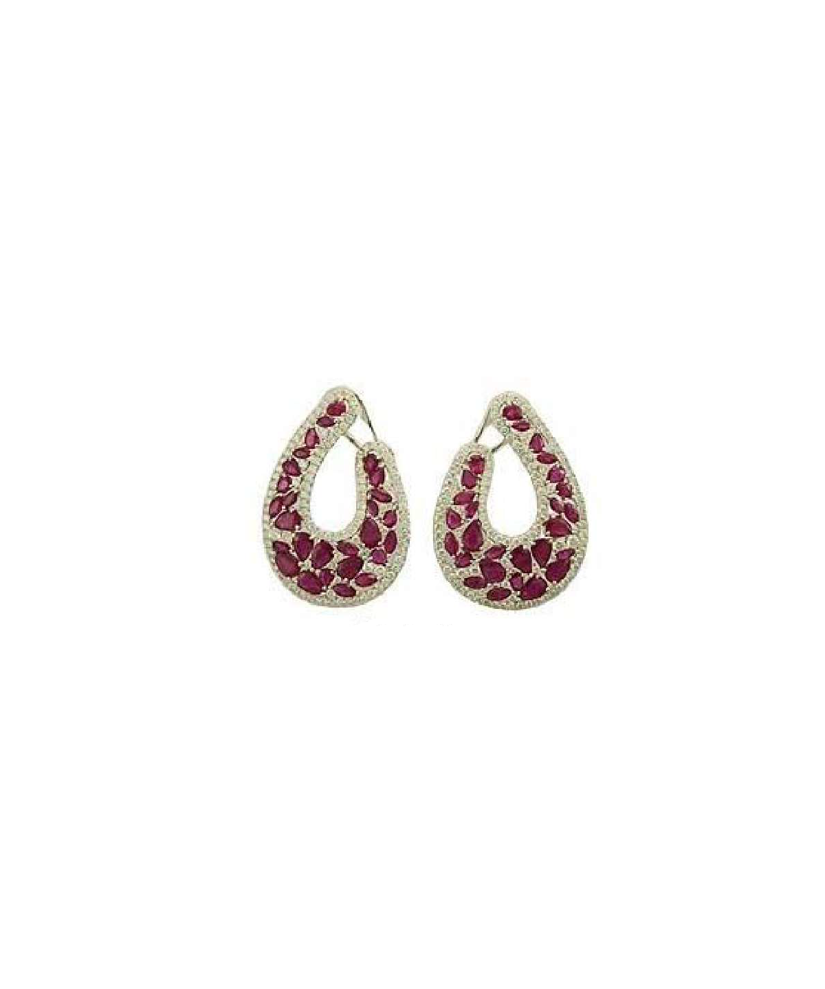 14.24ct Diamond Ruby 18K Gold Curved Earrings