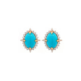 10.47ct Diamond Turquoise 18K Gold Halo Stud Earrings