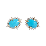 10.47ct Diamond Turquoise 18K Gold Halo Stud Earrings