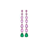 6.64ct Pink Sapphire Emerald 18K Gold Drop Earrings
