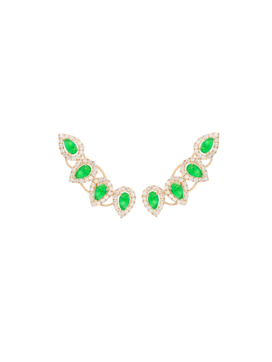 2.20ct Diamond Emerald 18K Gold Climber Earrings