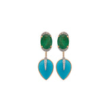 8.38ct Diamond Emerald Turquoise 18K Gold Day & Night Earrings