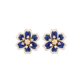 1.26ct Diamond Lapis Lazuli 14K Gold Flower Earrings