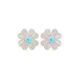 6.91ct Diamond Turquoise 14K Gold Clover Statement Earrings