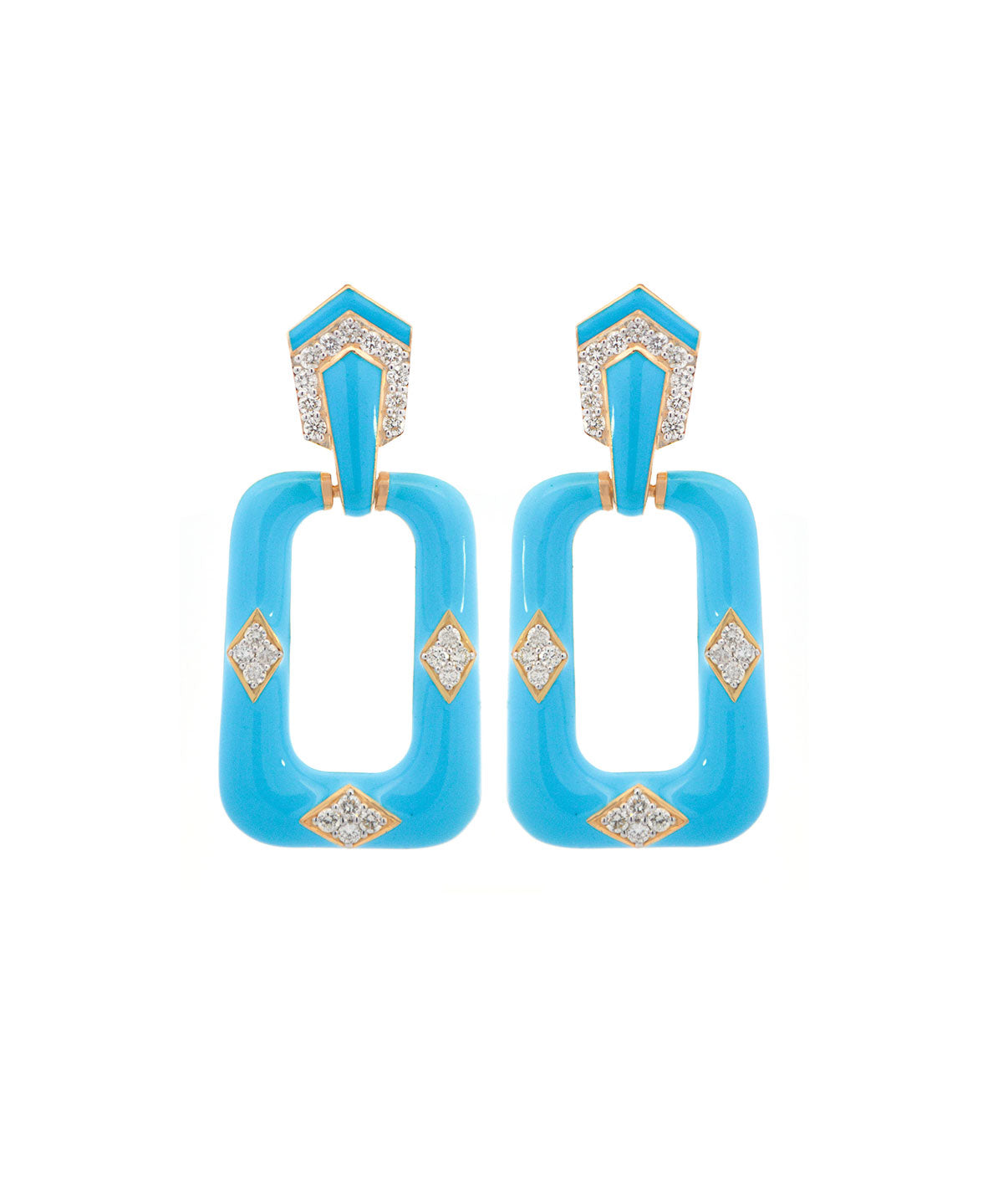 1.47ct Diamond 18K Gold Enamel Earrings