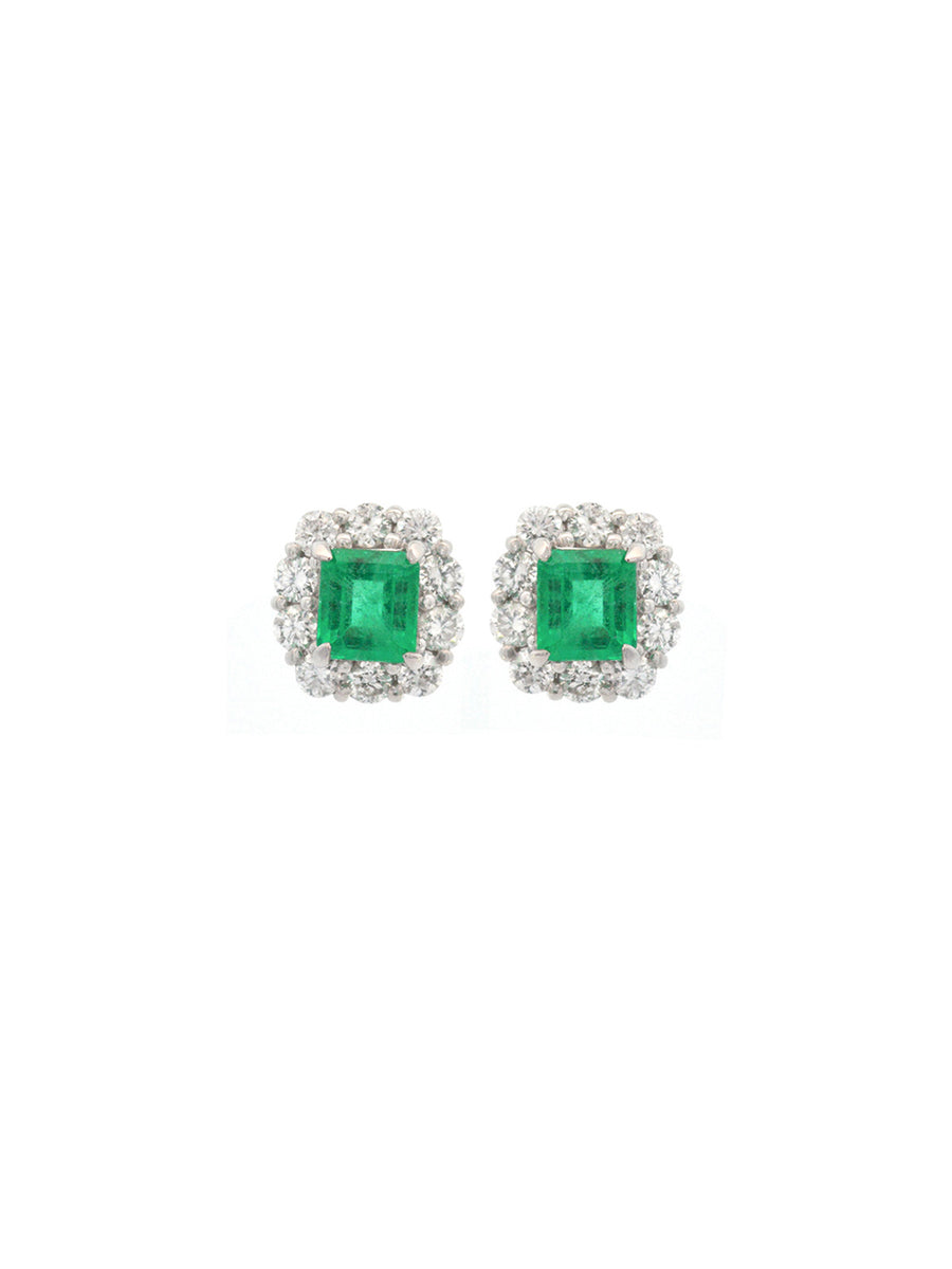 1.62ct Emerald Diamond Platinum Halo Earring
