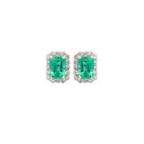 4.49ct Emerald Diamond 18K Gold Halo Earrings