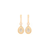 0.88ct Diamond 14K Gold Pear Hoop Dangle Drop Earrings